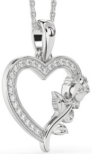 Diamond Platinum Heart Flower Necklace