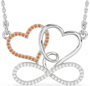 Large Diamond & Citrine Platinum Heart Infinity Necklace