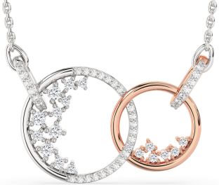 Large Diamond Platinum & Rose Gold Circle Interlock Necklace