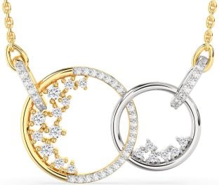 Large Diamond Platinum & Yellow Gold Circle Interlock Necklace