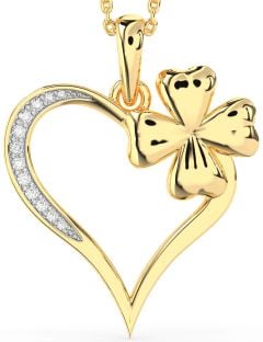 Large Diamond Gold Heart Clover Necklace