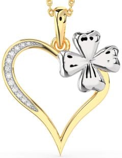Large Diamond Platinum & Yellow Gold Heart Clover Necklace