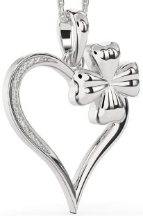 Large Diamond Platinum Heart Clover Necklace
