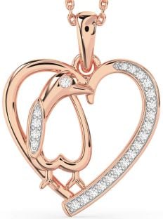 Diamond Rose Gold Heart Penguin Necklace