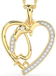 Diamond Gold Heart Penguin Necklace