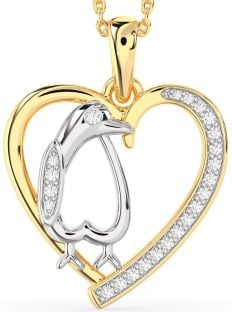 Diamond Platinum & Yellow Gold Heart Penguin Necklace
