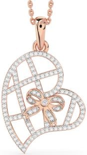 Diamond Rose Gold Heart Bow Necklace