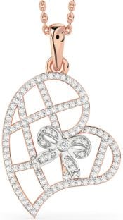 Diamond Platinum & Rose Gold Heart Bow Necklace