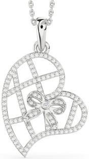 Diamond Platinum Heart Bow Necklace