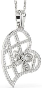 Diamond Platinum Heart Bow Necklace