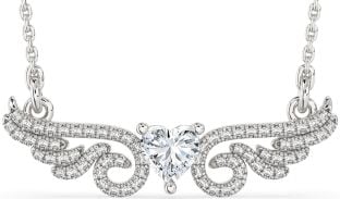 Large Diamond Platinum Heart Wings Necklace