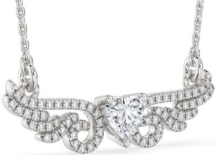 Large Diamond Platinum Heart Wings Necklace