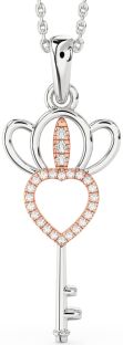 Large Diamond Platinum & Rose Gold Heart Crown Necklace