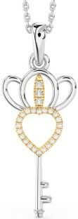 Large Diamond Platinum & Yellow Gold Heart Crown Necklace