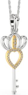 Large Diamond Platinum & Yellow Gold Heart Crown Necklace