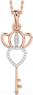 Large Diamond Platinum & Rose Gold Heart Crown Necklace