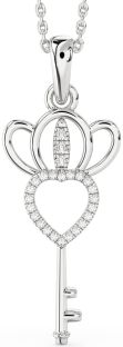 Large Diamond Platinum Heart Crown Necklace