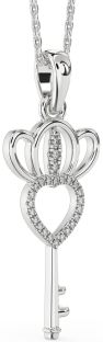 Large Diamond Platinum Heart Crown Necklace