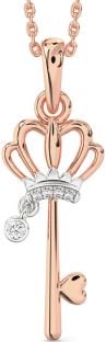 Diamond Platinum & Rose Gold Heart Crown Necklace