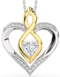 Large Diamond Platinum & Yellow Gold Heart Infinity Necklace