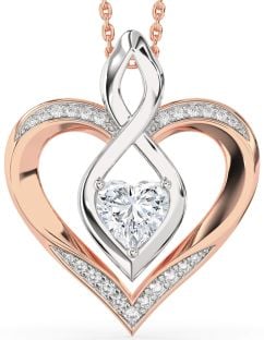 Large Diamond Rose Gold Silver Heart Infinity Necklace