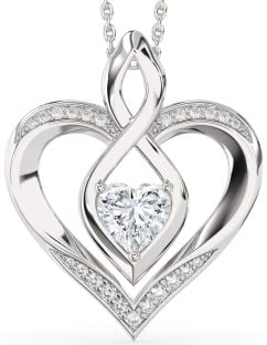 Large Diamond Silver Heart Infinity Necklace