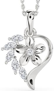 Diamond Platinum Heart Flower Necklace
