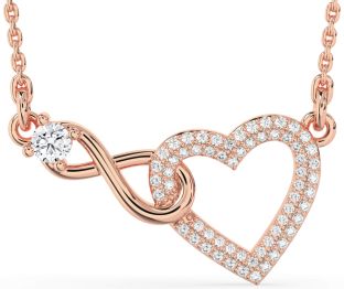 Large Diamond Rose Gold Heart Infinity Interlock Necklace