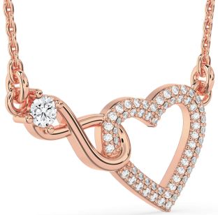 Large Diamond Rose Gold Heart Infinity Interlock Necklace