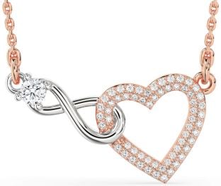 Large Diamond White Rose Gold Heart Infinity Interlock Necklace