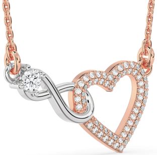Large Diamond White Rose Gold Heart Infinity Interlock Necklace