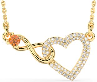 Large Diamond & Citrine Gold Heart Infinity Interlock Necklace
