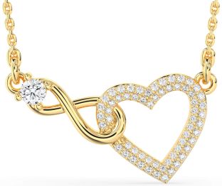 Large Diamond Gold Heart Infinity Interlock Necklace