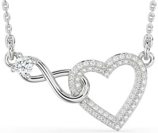 Large Diamond Silver Heart Infinity Interlock Necklace