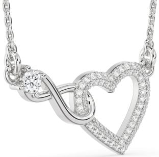 Large Diamond Silver Heart Infinity Interlock Necklace