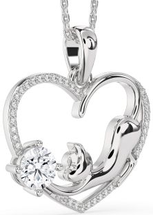 Large Diamond Platinum Heart Cat Necklace