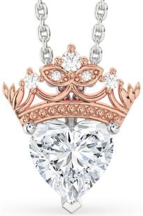 Diamond Platinum & Rose Gold Heart Crown Necklace
