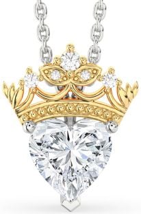 Diamond Platinum & Yellow Gold Heart Crown Necklace