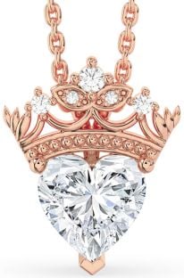 Diamond Rose Gold Heart Crown Necklace