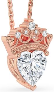 Diamond Rose Gold Heart Crown Necklace