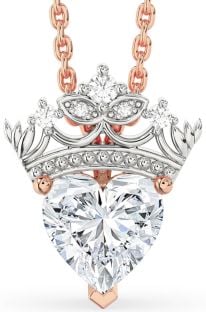 Diamond Platinum & Rose Gold Heart Crown Necklace