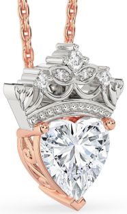 Diamond Platinum & Rose Gold Heart Crown Necklace