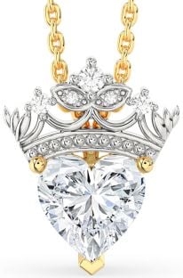 Diamond Platinum & Yellow Gold Heart Crown Necklace