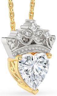 Diamond Platinum & Yellow Gold Heart Crown Necklace