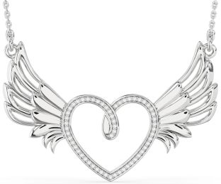 Large Diamond Platinum Heart Wings Necklace