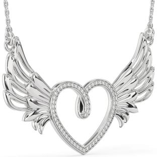 Large Diamond Platinum Heart Wings Necklace