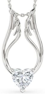 Large Diamond Platinum Heart Wings Necklace