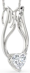 Large Diamond Platinum Heart Wings Necklace