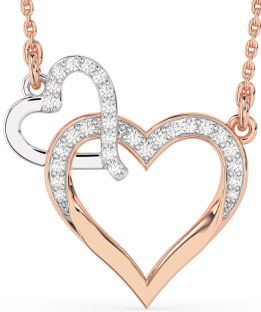 Large Diamond White Rose Gold Heart Interlock Necklace