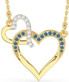 Large Blue Diamond Gold Heart Interlock Necklace